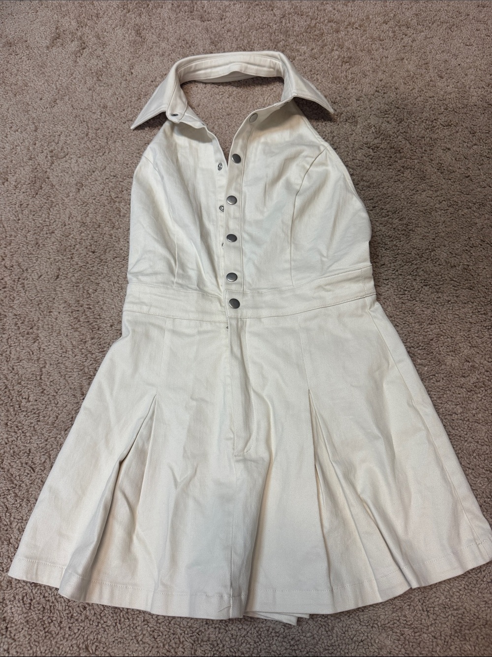 Flying Tomato Cream Halter Button-Front Pleated Dress